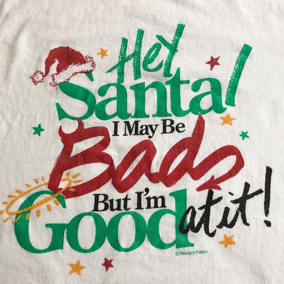VTG 80s 90s Peacock Papers Christmas Humor T Shirt "Hey Santa.." Single Stitch L - Picture 4 of 9